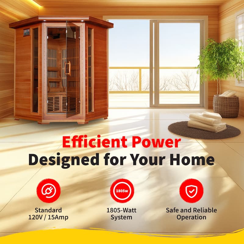 HeatWave Hudson Bay 3-Person Cedar Corner Infrared Sauna with 7 Carbon Heaters