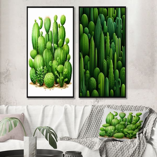 Designart "Green Cactus Desert I" Cactus Framed Art Set Of 2 - Traditional Wall  Art Set Green Wall Decor 2 Pieces - Bed Bath & Beyond - 41737484