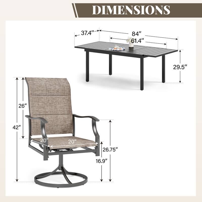 MAISON ARTS Patio Dining Set 9/7 Pieces Outdoor Metal Furniture Set, 8/6 C Spring Motion Chairs and 1 Expandable Table