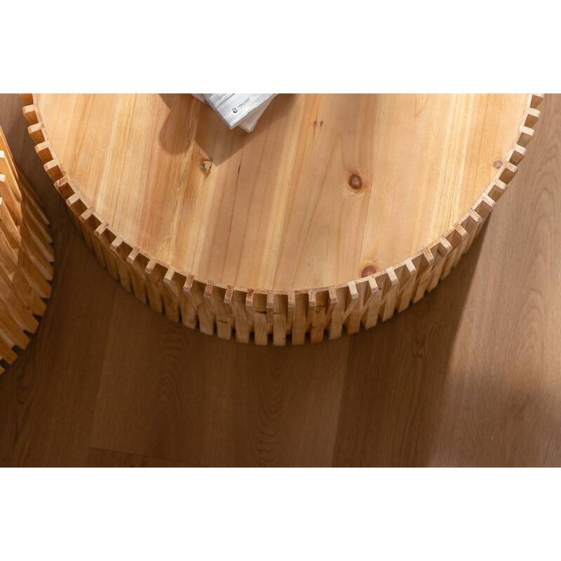 Cylindrical Coffee Table with Vertical Texture Relief Design