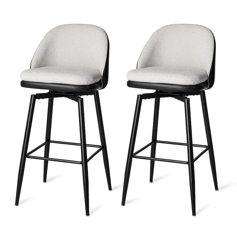 Glitzhome Modern Faux Leather Mixed Chenille Upholstered Swivel High Bar Stools