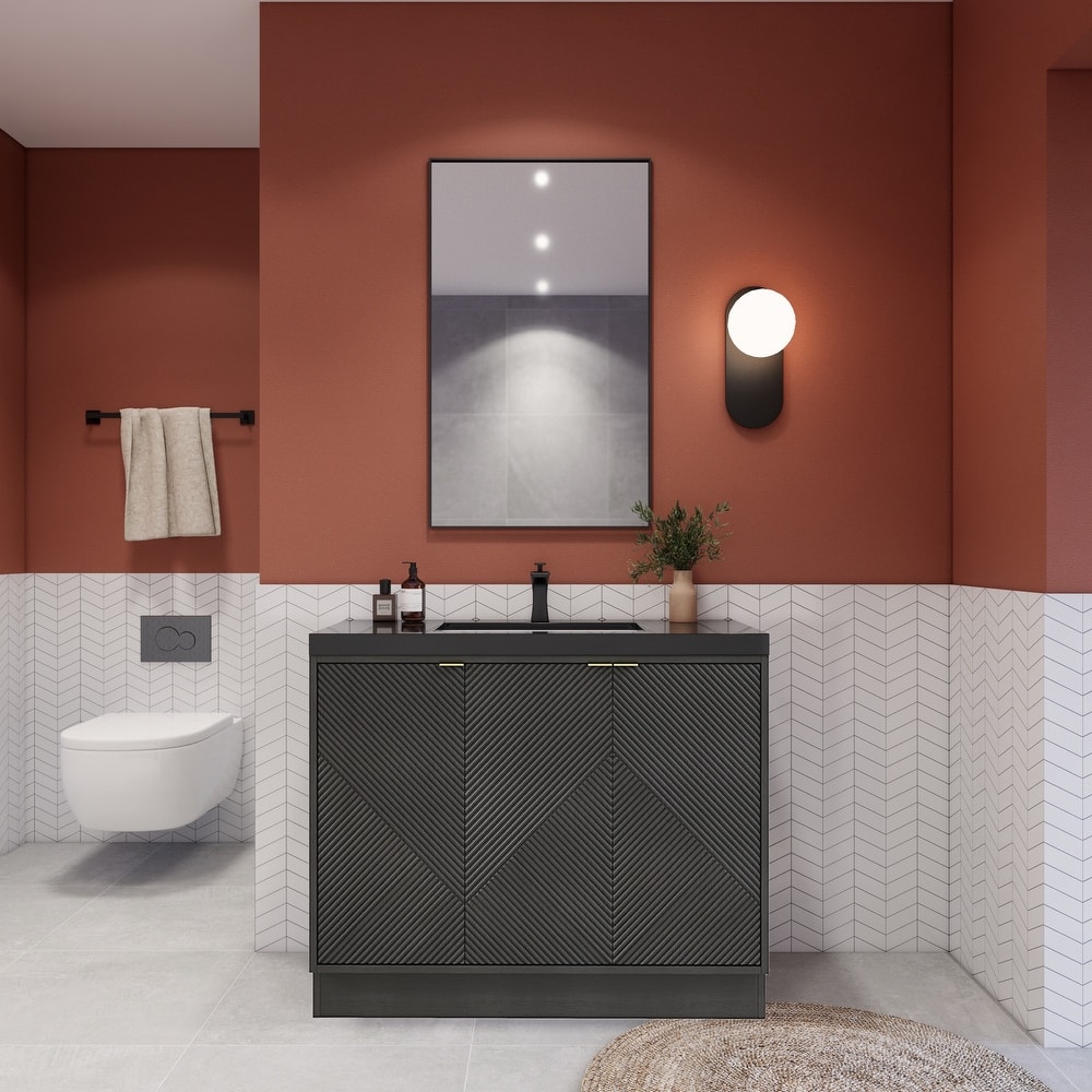 Milano 42" Freestanding (R) Bathroom Vanity with Black Acrylic Sink