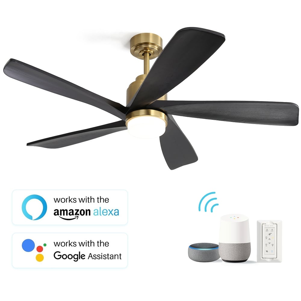 Sofucor 52 inch Solid Wood Flush Mount Ceiling Fan with Lights and Remote, Compatible with Alexa/Google/App, Quiet DC Motor