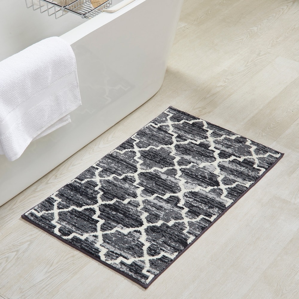 Better Trends Savio Collection Marrakesh Bathroom Rug - 100% Micro Polyester with Gel Foam Backing, Machine Washable Bath Mat