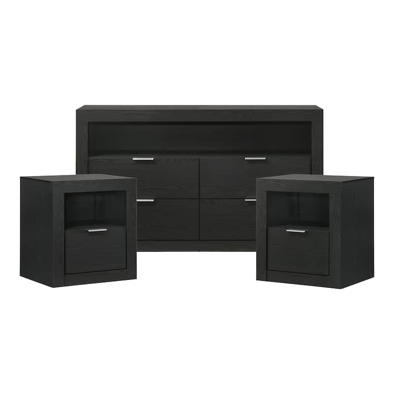 Furniture of America Merro Modern 3-Piece Solid Wood Dresser and 2 Nightstand Bedroom Set
