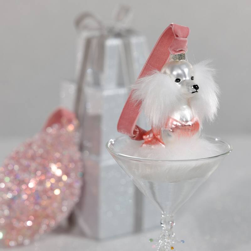 Glass Standard Poodle Christmas Hanging Ornaments, Set of 12