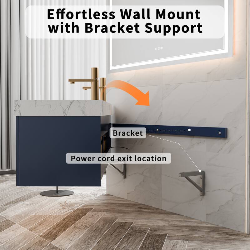 Modland 60" Modern Floating Bathroom Vanity with Double Sink, Soft-Close Drawers, White Stone Countertop