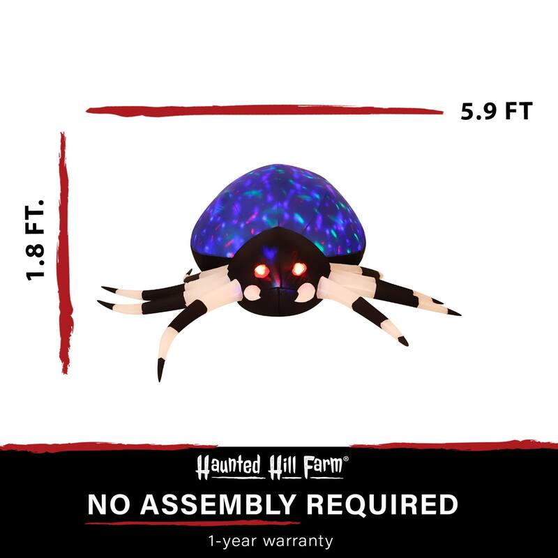 Haunted Hill Farm 6-Ft. Wide Prelit Inflatable Spider with Disco Lights