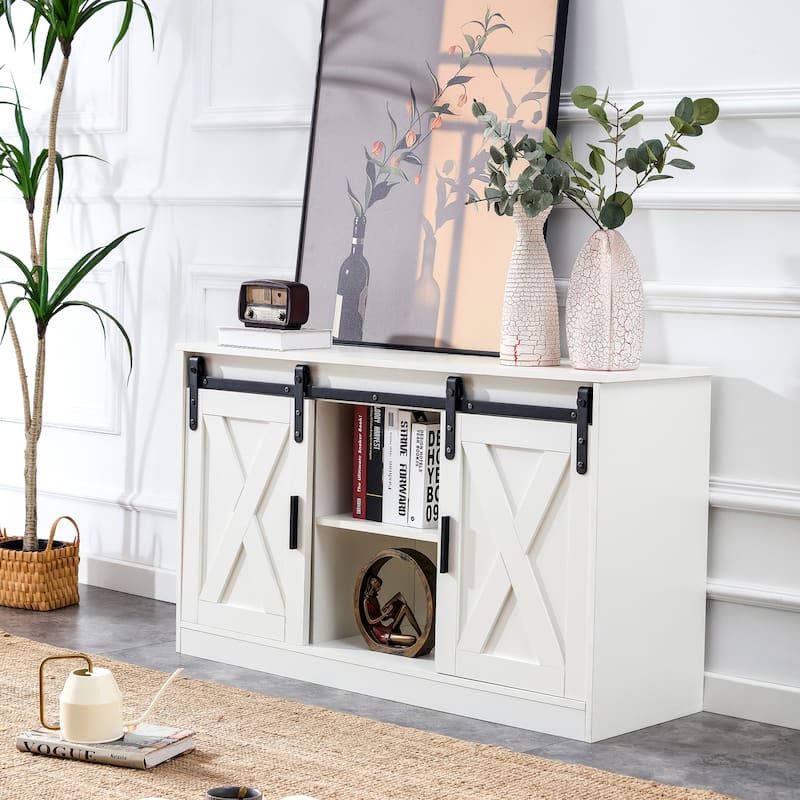 47" TV Stand with Barn Doors & 3-Layer Storage