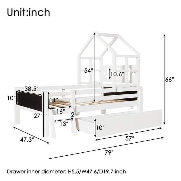 Twin Size House Bed with Ladder and Storage Drawers, for Kids