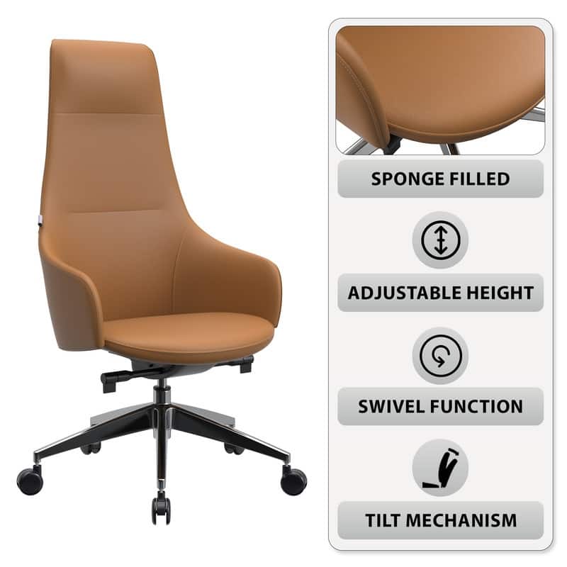Celeste Ergonomic Adjustable Height Leather Executive Office Chair with Durable Iron Frame, and Swivel for Comfort & Support