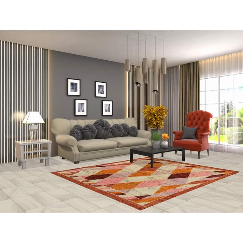 Trellis Moroccan Oriental Rug Hand-Knotted Bedroom Wool Carpet - 5'6" x 6'6"