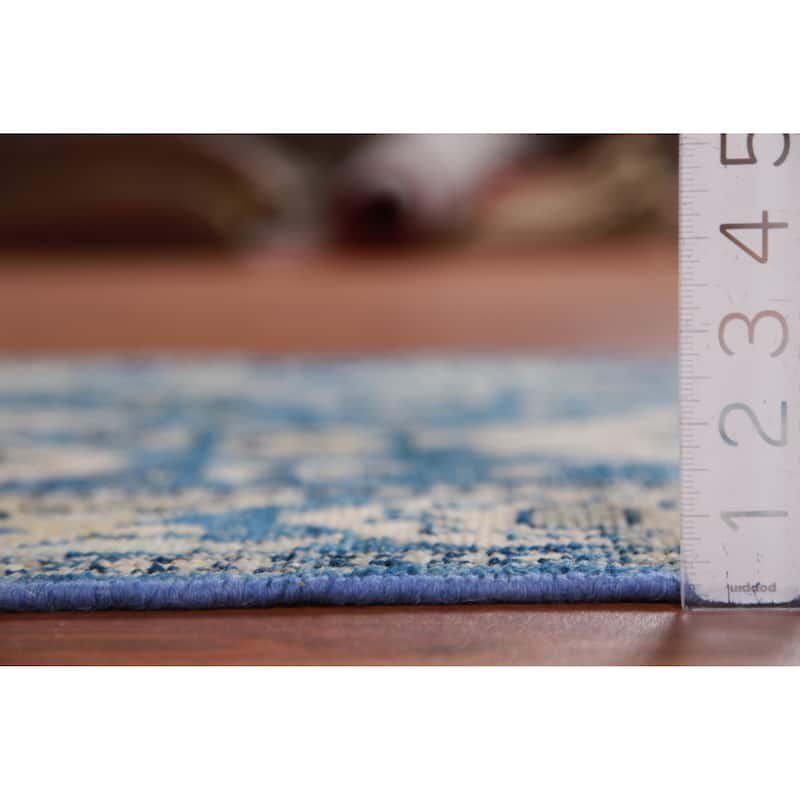 Hand Knotted Oriental 100% Wool Carpet Transitional All-Over Navy Blue & Blues Oushak Runner Rug - 16' 7'' X 2' 7''