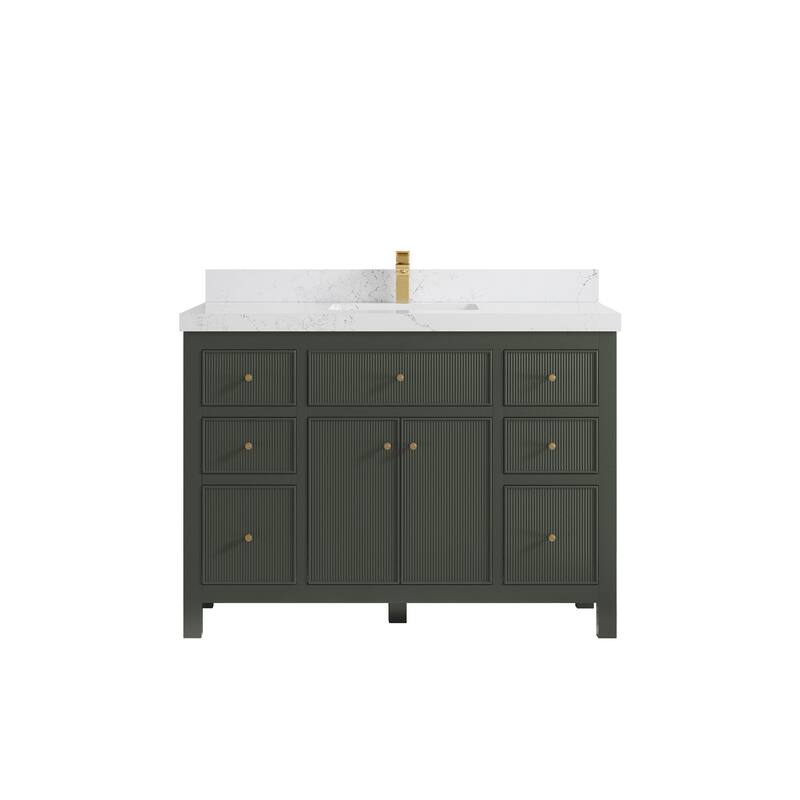 Willow Collections 48 in W x 22 in D Sonoma Free Standing Reeded Single Sink Bathroom Vanity with Countertop - 2" Empira White - Pewter Green