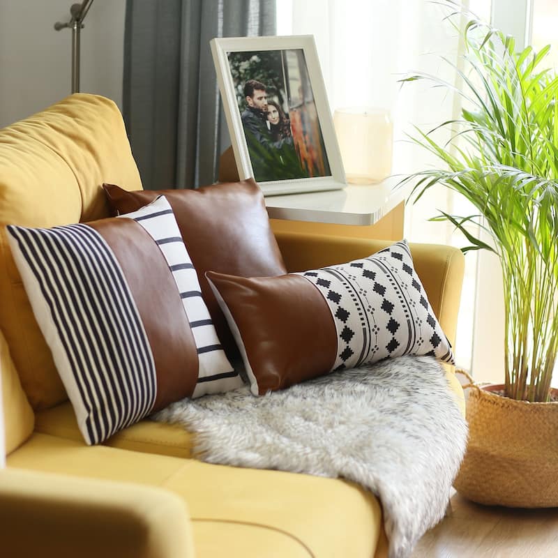 Decorative Vegan Faux Leather Throw Pillows Set of 2