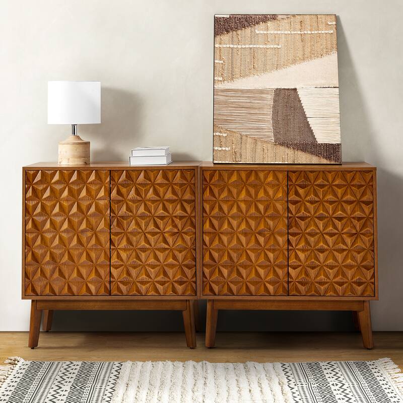 Jakob Modern 2-Solid Door Accent Storage Cabinet Sideboard with Adjustable Shelf Set of 2 by HULALA HOME - Walnut
