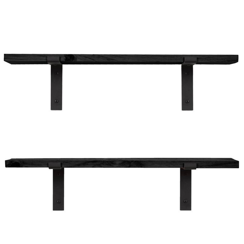 Handmade Rustic Wood Floating Shelves with L Brackets (Set of 2)