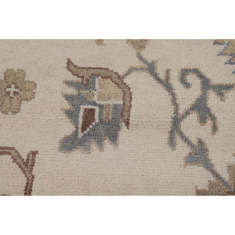 Ivory Oushak Indian Large Rug Hand-Knotted Wool Carpet - 10'0" x 14'1"