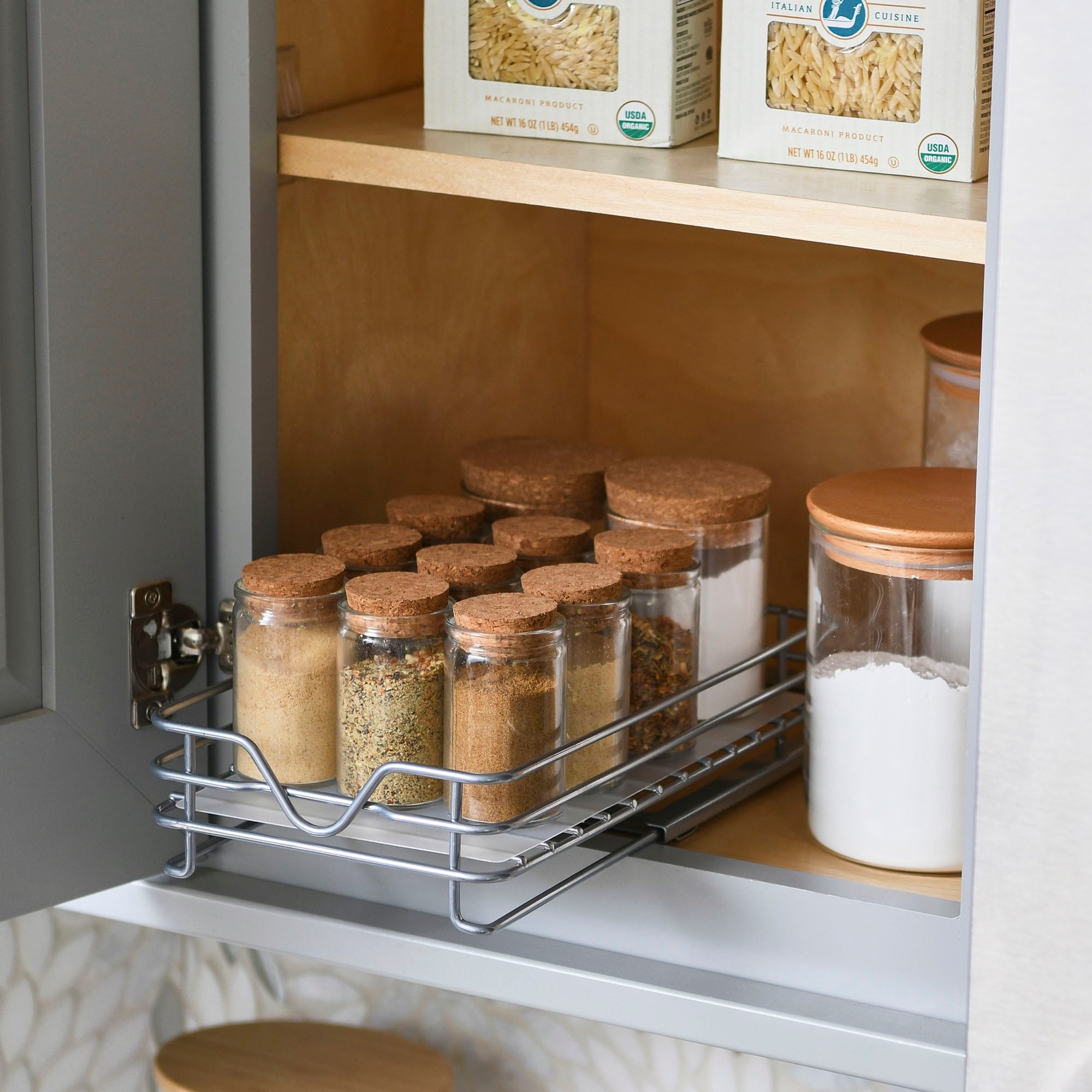 Brushed Nickel Spice Rack Organizer Durable Metal Sliding Pantry