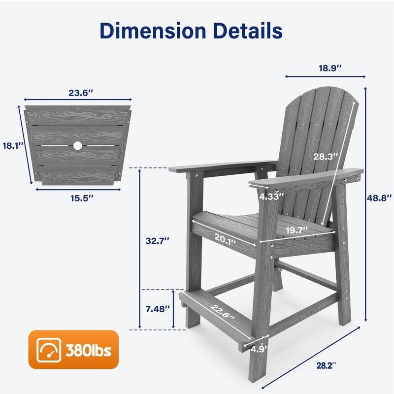 WINSOON Tall Adirondack Chair Piece of 3, Balcony Chair with Connecting Table