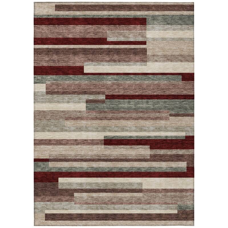 Machine Washable Indoor/ Outdoor Modern Stripes Chantille Rug