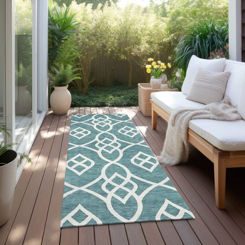 Machine Washable Indoor/ Outdoor Chantille Trellis Modern Rug - Teal - 2'3" x 7'6"