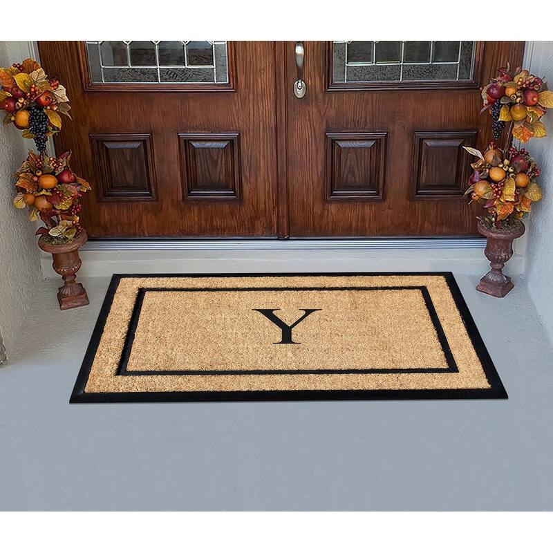 A1HC Natural Coir Monogrammed Door Mat for Front Door, Durable Large Outdoor Rug, Heavy Duty Welcome Doormat - 24" X 48"