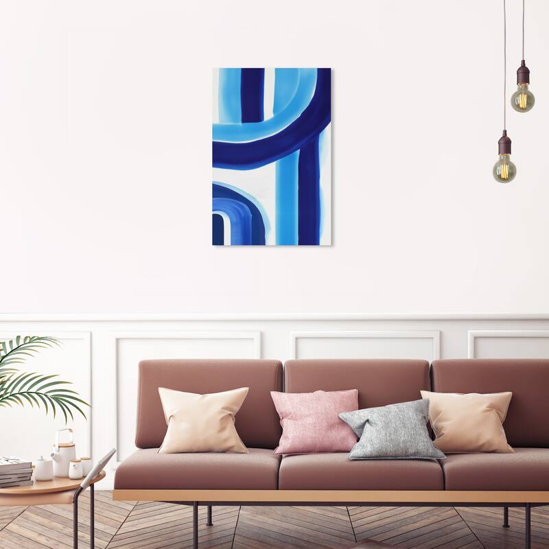 Wynwood Studio World and Countries Greek Waves IV Blue and Dark Blue Mid-Century Modern Wall Art Canvas Print - 30 x 20