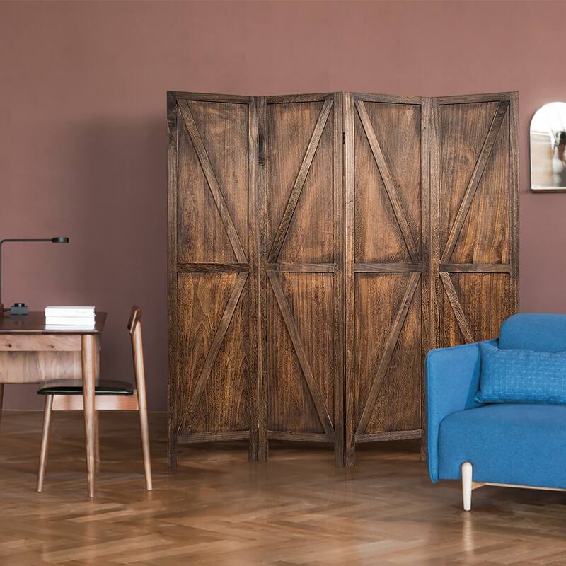 Costway 4Panels Folding Wooden Divider W/ V-shaped Design 5.6Ft Tall