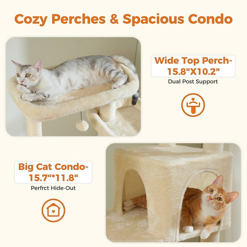 69" Tall Cat Tree Tower for Indoor Large Cats with Super Large Hammock, Scratching Posts, Condo House and Large Top Perch