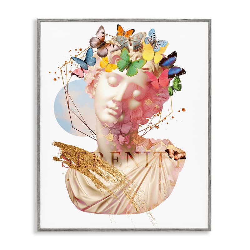 Stupell Serenity Statue Collage Framed Giclee Art Design By Susan Arnot - 11 x 14 - Grey