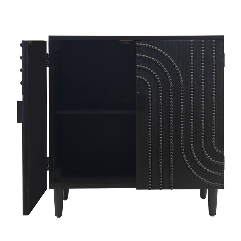 Roomfitters Modern Black Accent Cabinet with 2 Doors, Decorative Embossed Bead Design