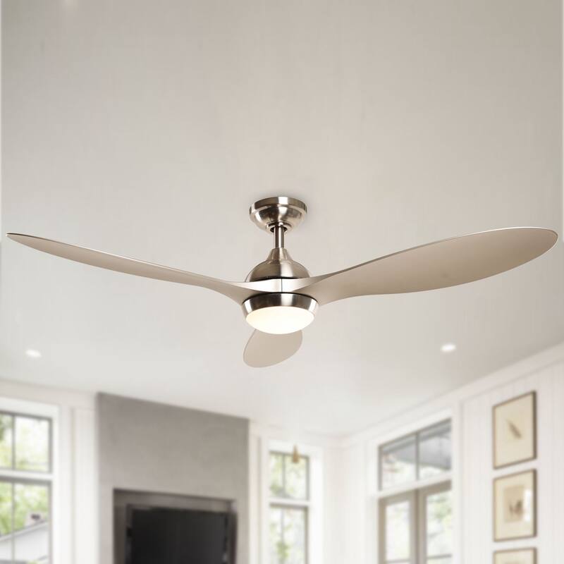 56" Nickel Modern ABS 3-Blade LED Ceiling Fan with Light and Remote