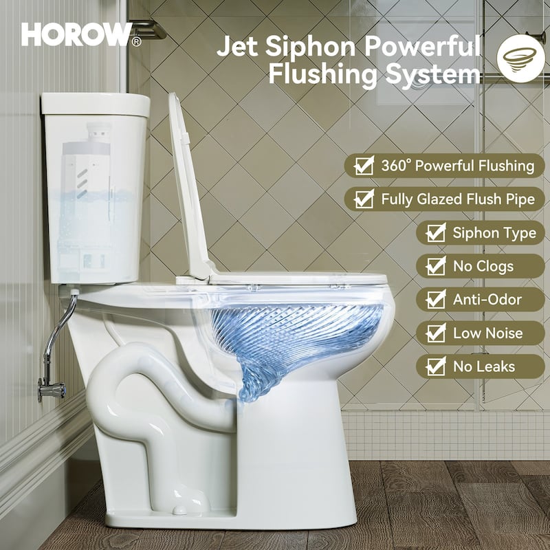 HOROW 19 Inch ADA Tall 2 Piece High Efficiency Dual Flush Round Toilet White 1.1 /1.6 GPF Strong Flush Seat Included - 19 Inch