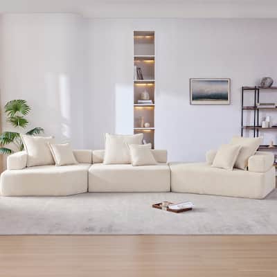 Beige Boucle 3 PC Oversized Modular Sofa, No Assembly, Free Combo, 156x58x24 inches, 161 lbs