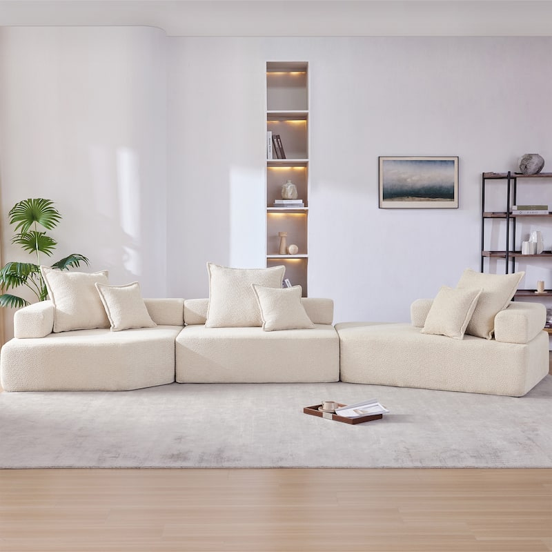 Oversized Sectional Sofa,Boucle Floor Couch Set,Convertible Compressed Couch,Spacious Foam-Filled Sofa,3 PC Free Combination - Beige