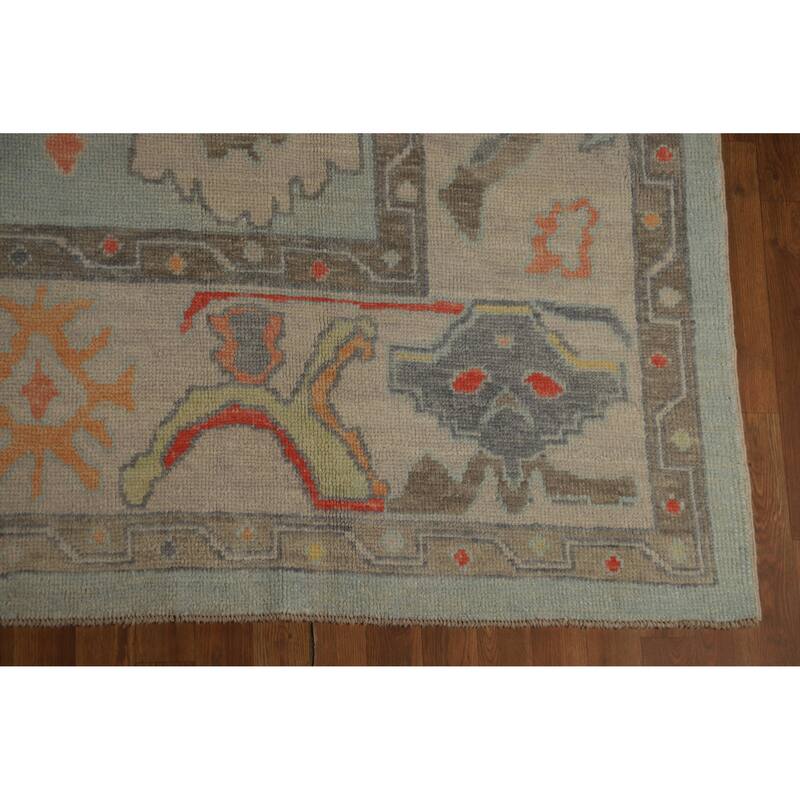 Hand Knotted Oriental 100% Wool Carpet Transitional All-Over Navy Blue & Blues Oushak Area Rug - 12' 5'' X 9' 0''