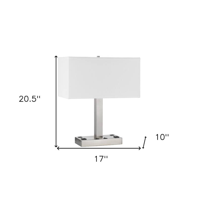 21 Inch Nickel Metal Desk Lamp with White Shade and Adjustable Arm - 10" x 17" x 20.50"