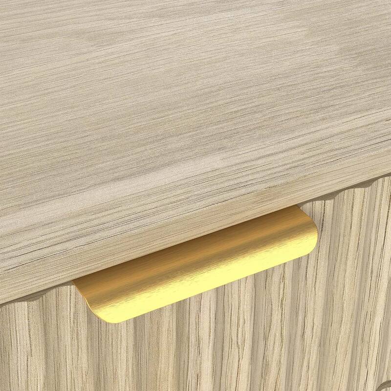 Wood Tilt-Out Trash Can Cabinet with Wave-Textured Hideaway Drawer and Pull-Out Bin,