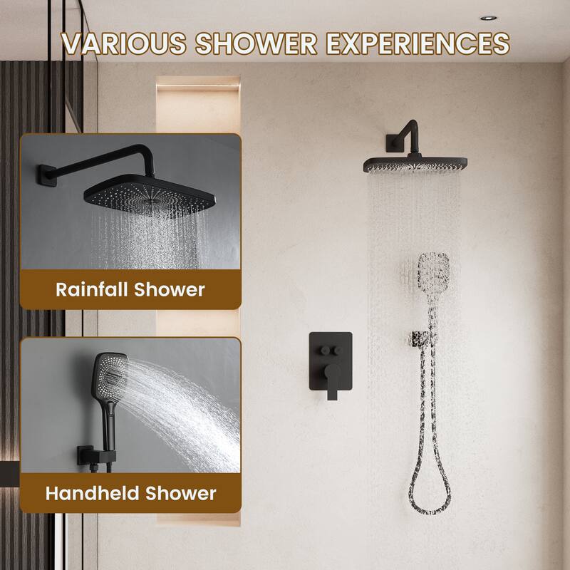 Pressure Balanced 4-Spray 12 in. x 8 in. Dual Shower Head Wall Mount Fixed and Handheld Shower Head 2.5 GPM