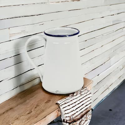 HomeRoots 6" White and Blue Metal Jug Vase