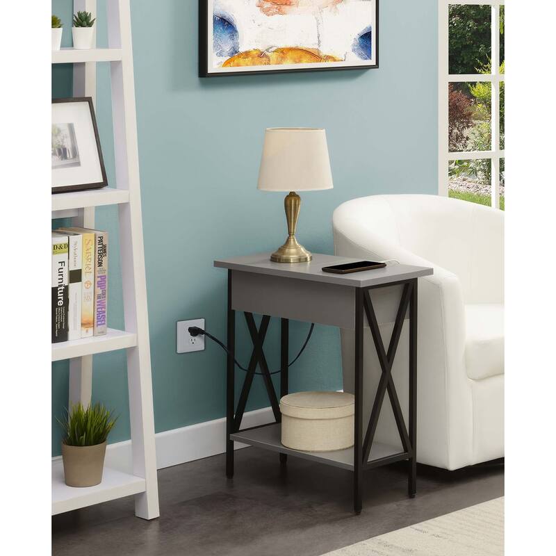 Carbon Loft Ehrlich Flip-top End Table with Charging Station - Grey/Black
