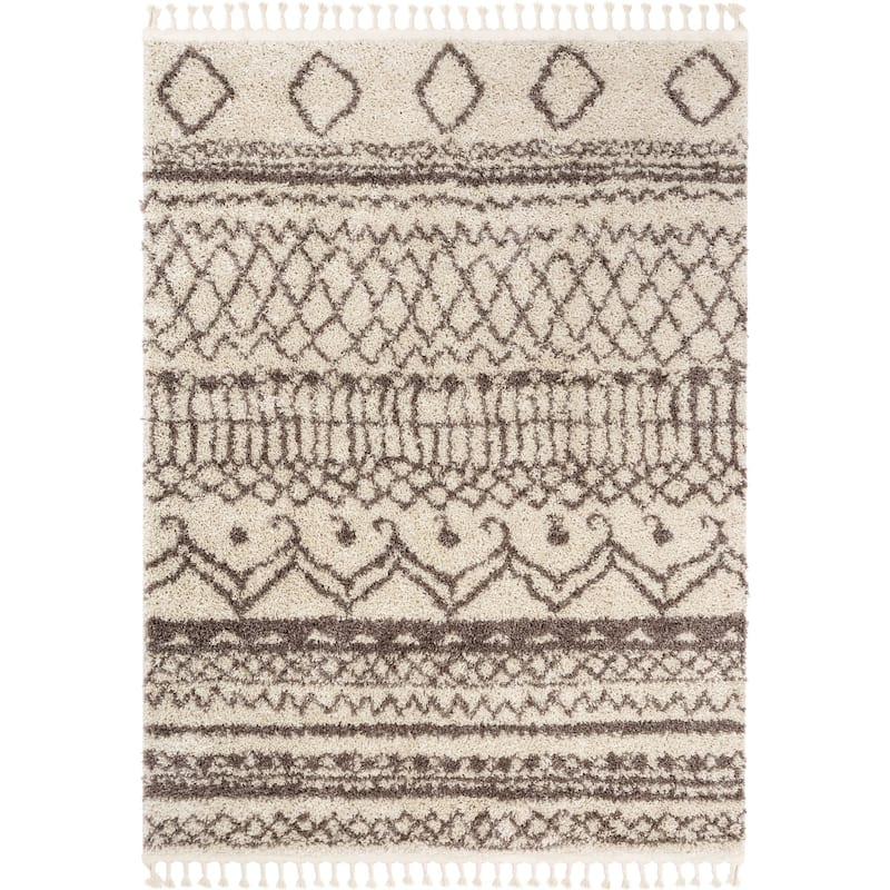 Well Woven Cabana Lyle Modern Tribal Shag Area Rug - 5' 3" x 7' 3" - Natural - Rectangle