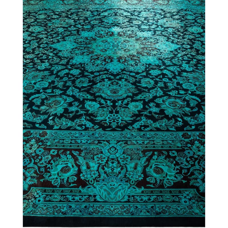Overton Handknotted Wool Vintage Inspired Contemporary Overdyed Black Area Rug - 18' 3" x 12' 1"