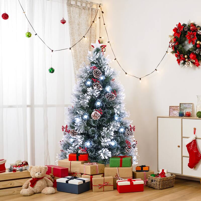 Gymax 5/6/7 FT Flocked Christmas Tree Artificial Xmas Tree