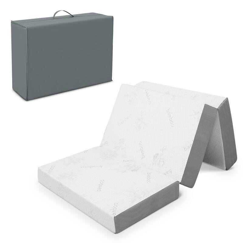 4-Inch White Grey Tri-Fold Design Memory Foam Mattress with Cooling Gel for Home or Travel
