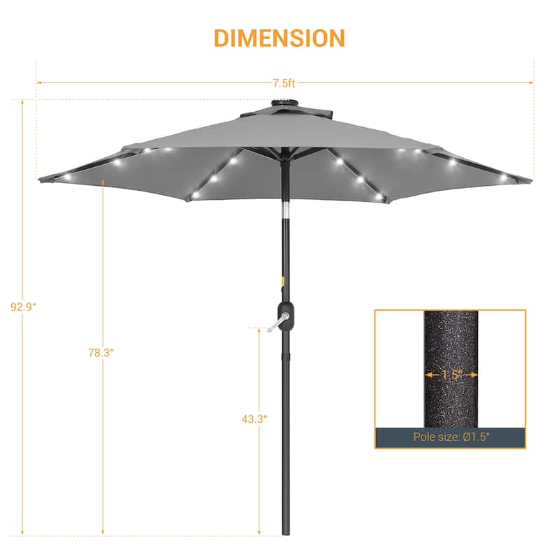 LIVOOSUN Patio 7.5 FT LED Market Umbrella,Table Umbrella w/Tilt Button