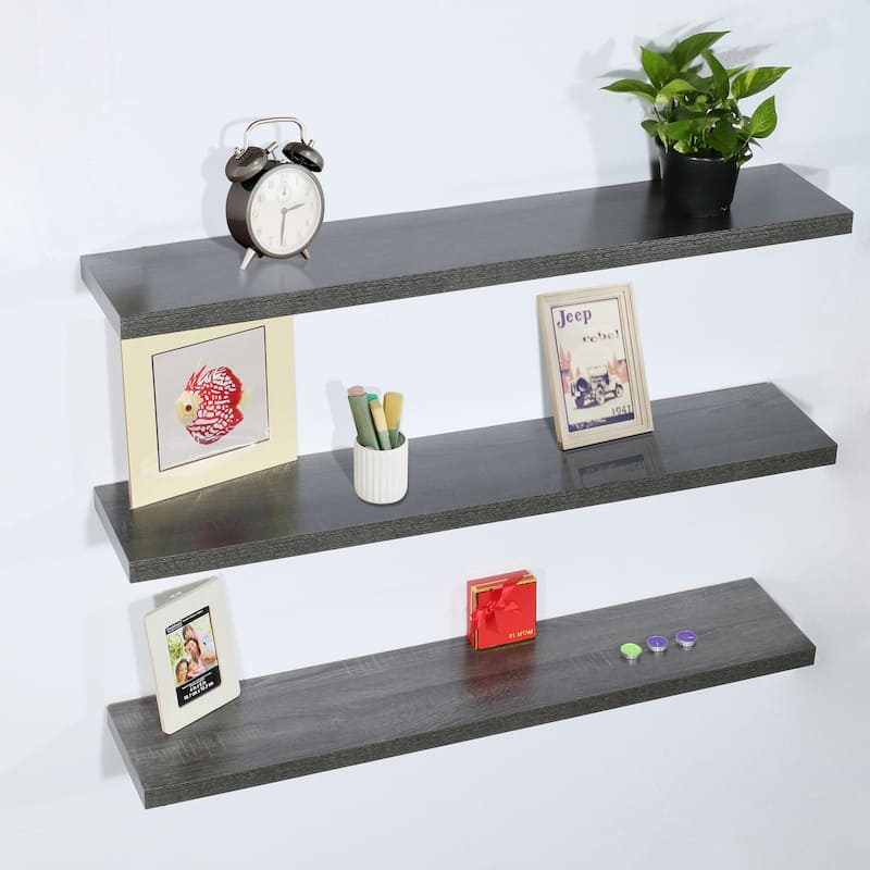 Lothar Set of 3 Modern and Contemporary Black Oak Floating Shelf - 9.25'' x 47.2'' x 1.5'' - Black Oak - 9.25'' x 47.2'' x 1.5''