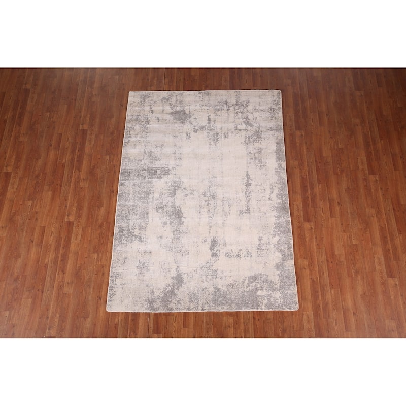 Abstract Contemporary Area Rug Hand-Knotted Oriental Wool Carpet - 5'4"x 7'7"