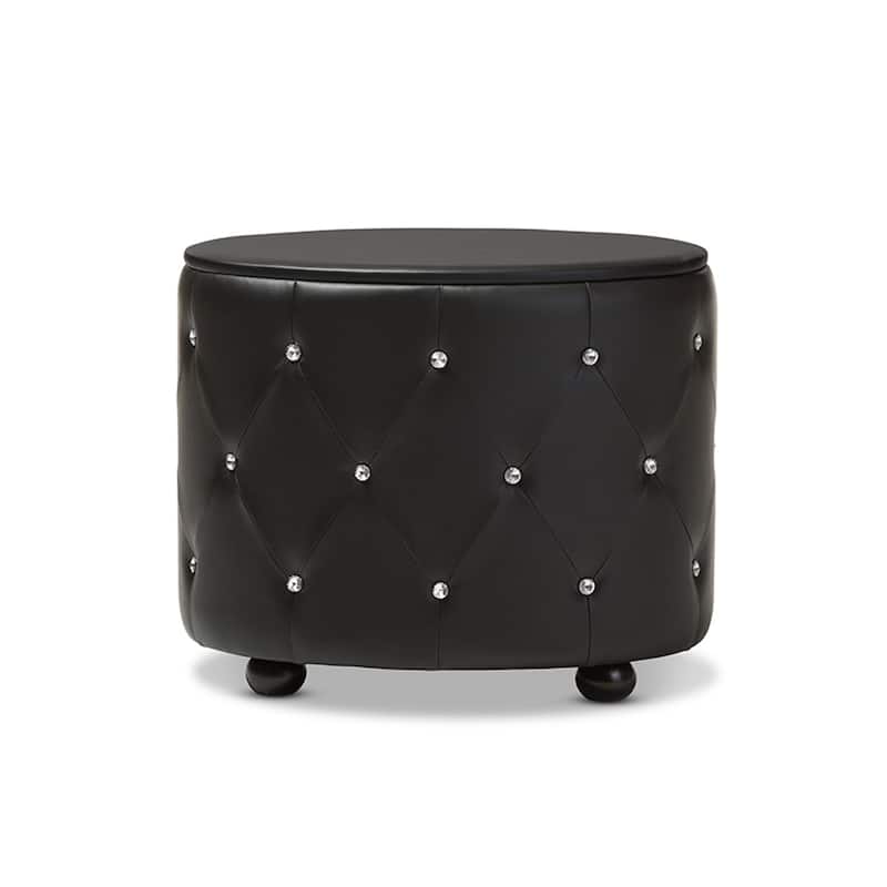 Modern Nightstand with Storage Drawers - Bedroom Side Table, Faux Leather & Crystal Knobs, 17.9" x 24.4" x 19.5"
